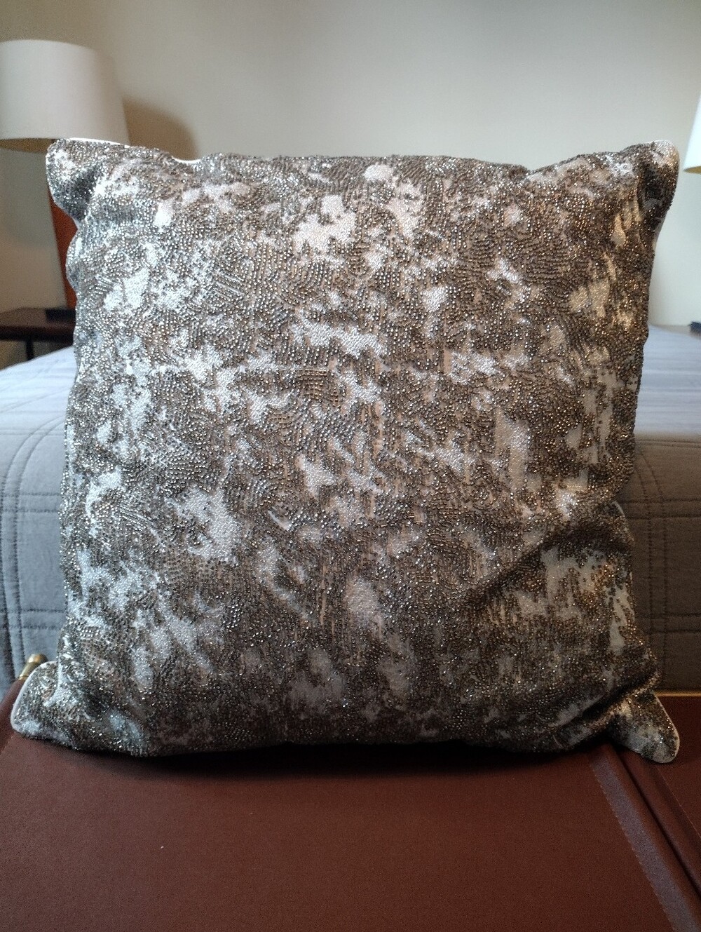 Hotel Collection Metallic Stone 20x20 Silver Beaded Throw Pillow